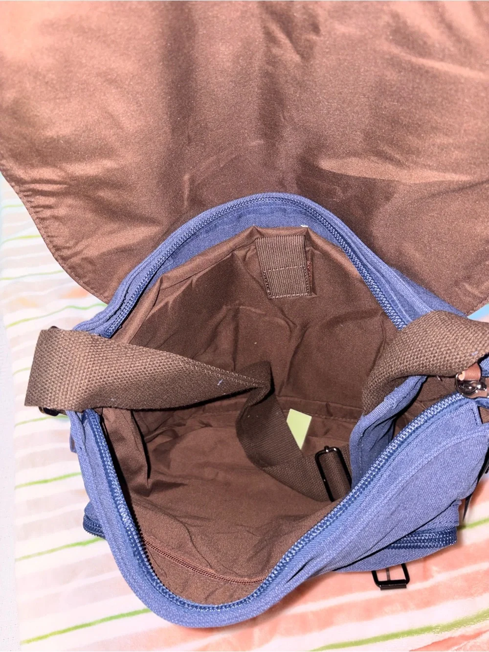 Blue Canvas Messenger Bag with Buckle Accents